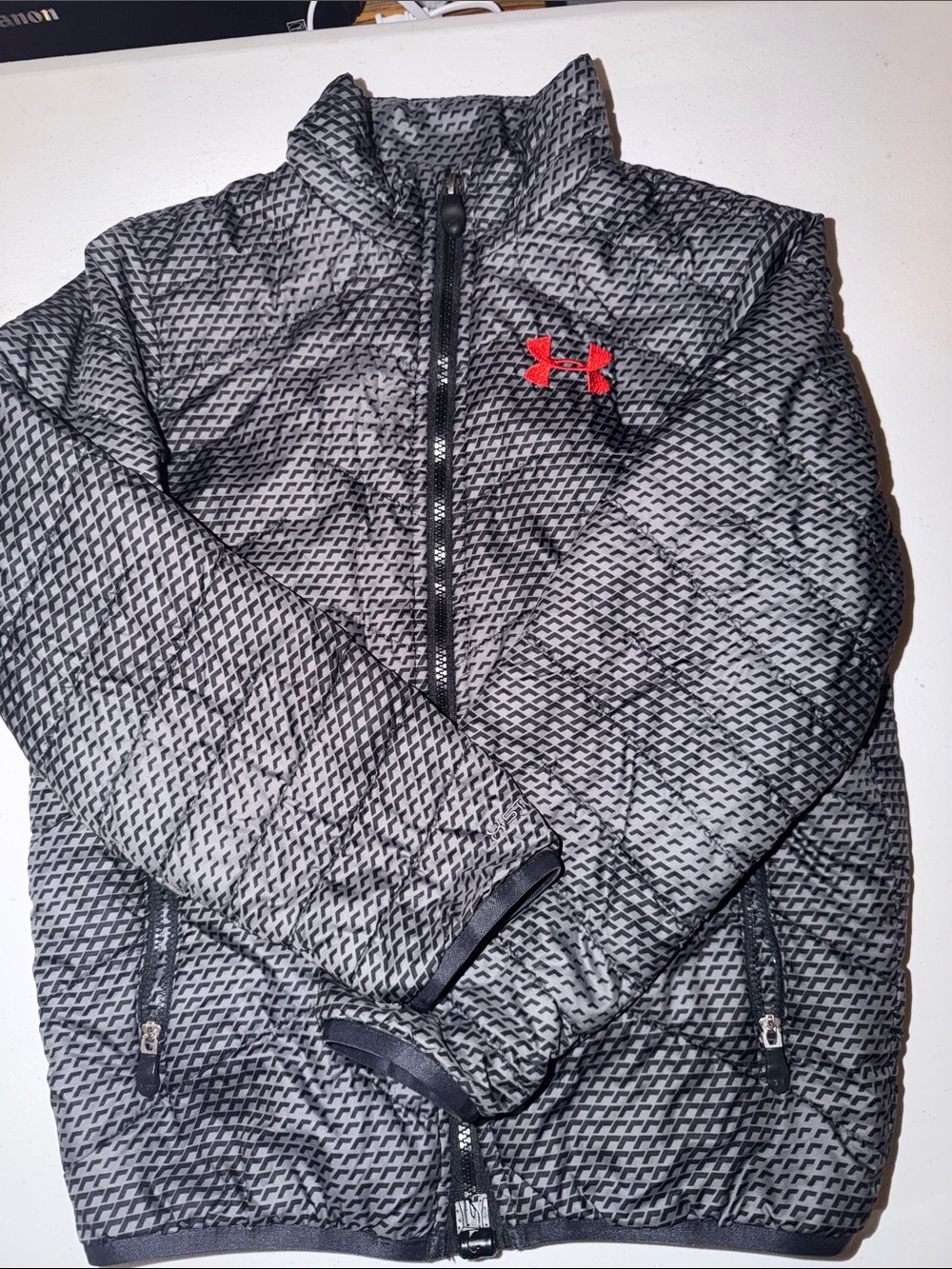 Under Armour Gray Quilted Puffer Jacket with Red Logo